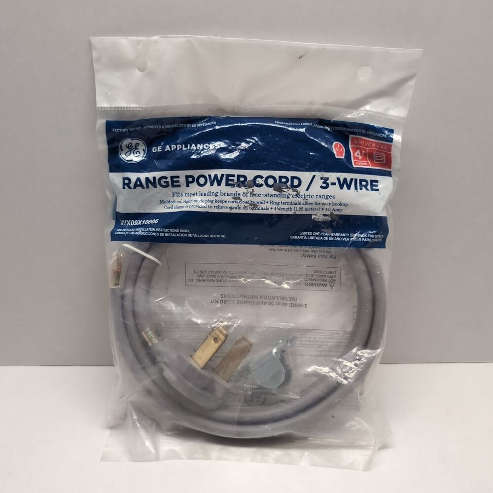 General Electric WX09X10006 3 Wire Range Power Cord 4ft 40 Amp Oven Stove Plug